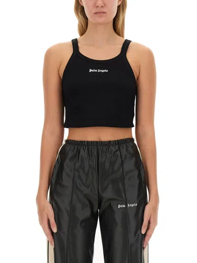 Palm Angels Logo-embroidered Ribbed Tank Top In Black