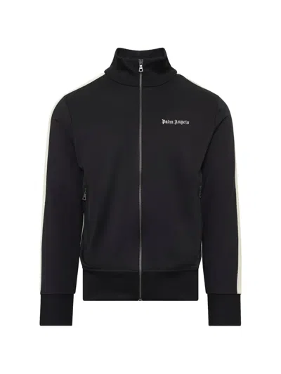 Palm Angels Logo-embroidered Striped-sleeve Sweatshirt In Black