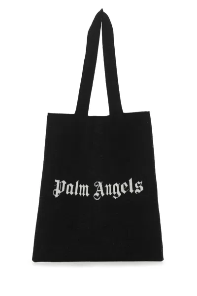 Palm Angels Logo-embroidered Wool Tote Bag In Black