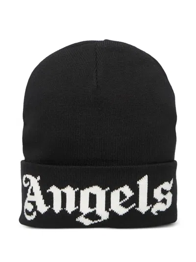 Palm Angels Logo-intarsia Beanie Hat In Black