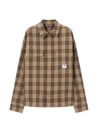 Palm Angels Logo-patch Checked-pattern Shirt In Brown