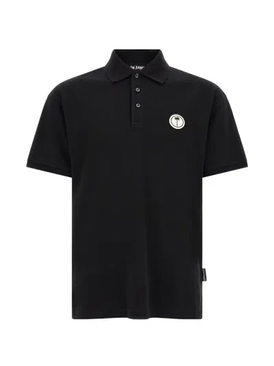 Palm Angels Logo-embroidered Cotton Piquet Polo Shirt In Black