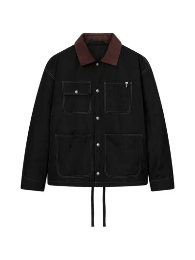 Palm Angels Logo-print Contrast-collar Field Jacket In Black