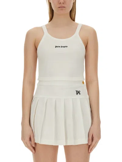 Palm Angels Logo-print Cotton Tank Top In White
