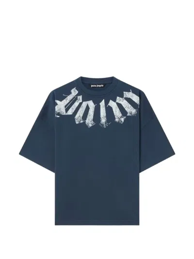 Palm Angels Logo-print Cotton T-shirt In Blue