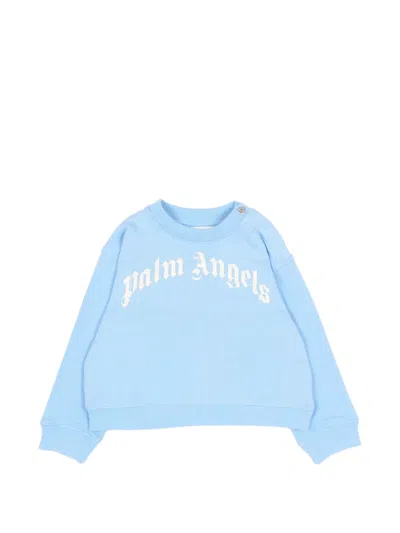 Palm Angels Babies' Logo-print Crew-neck Sweatshirt In Blue