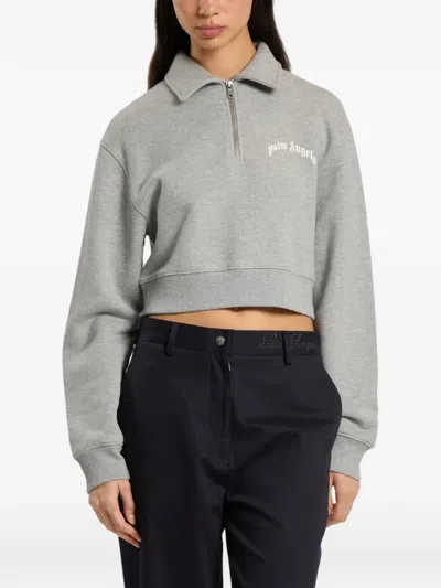 Palm Angels Cropped-sweatshirt Mit Logo-print In Gray