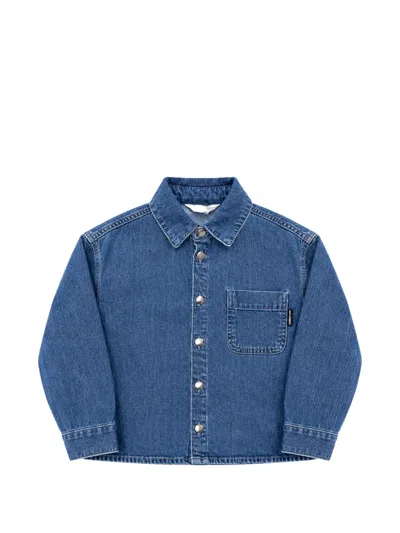Palm Angels Kids' Logo-print Denim Shirt In Blue