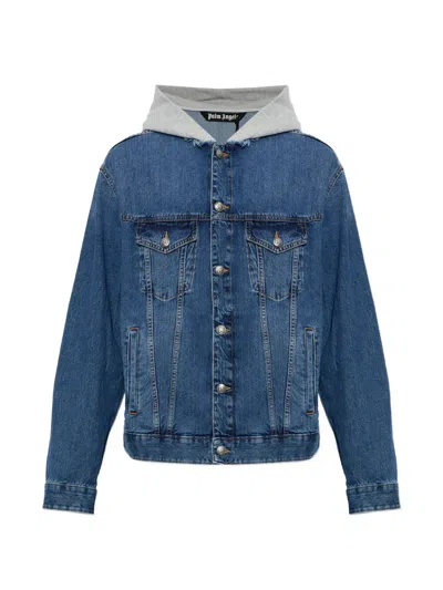 Palm Angels Logo-print Hooded Denim Jacket In Blue