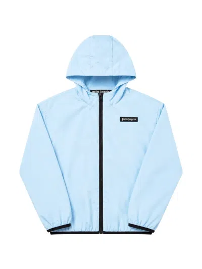 Palm Angels Kids' Logo-print Hooded Windbreaker Jacket In Blue
