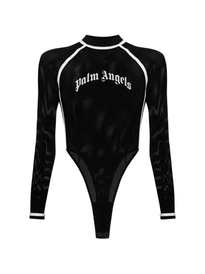 Palm Angels Logo-print Mesh Bodysuit In Black