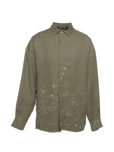 Pre-owned Palm Angels Logo-print Paint-splatter Shirt In Green