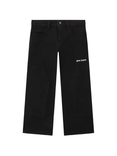 Palm Angels Kids' Logo-print Panelled Jeans In Black