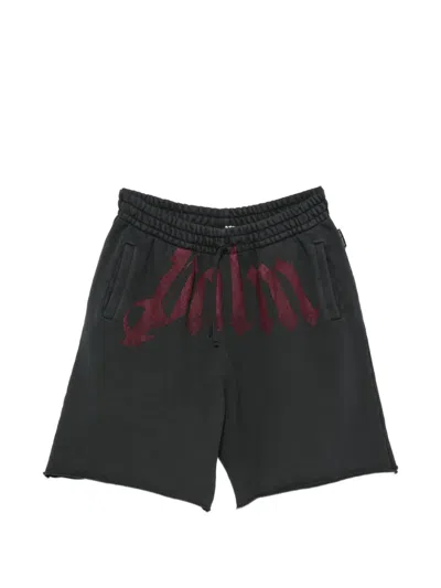 Palm Angels Logo-print Raw-cut Shorts In Black