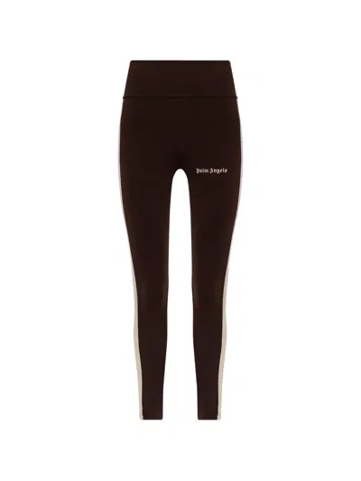 Palm Angels Logo-print Side-stripe Leggings In Brown