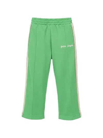 Palm Angels Kids' Logo-print Side-stripe Track Pants In Green