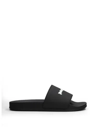 Palm Angels Black Classic Logo Sliders Logo Sandals In Multi
