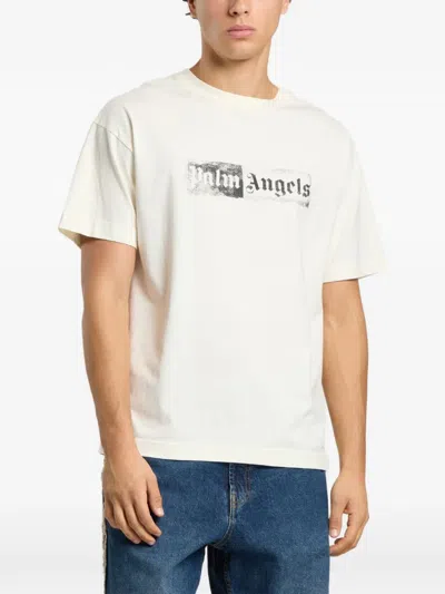 Palm Angels Crewneck Cotton T-shirt With Printed Logo And Dropped Shoulders In Multi