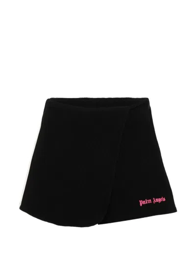 Palm Angels Kids' Logo-print Waffle-knit Shorts In Black