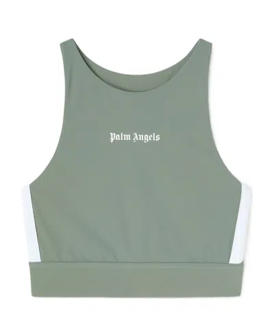 Palm Angels Logo-printed Round Neck Tank Top In Green
