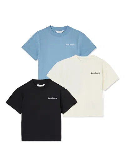 Palm Angels Kids' Logo-print T-shirt (pack Of Three) In 蓝色