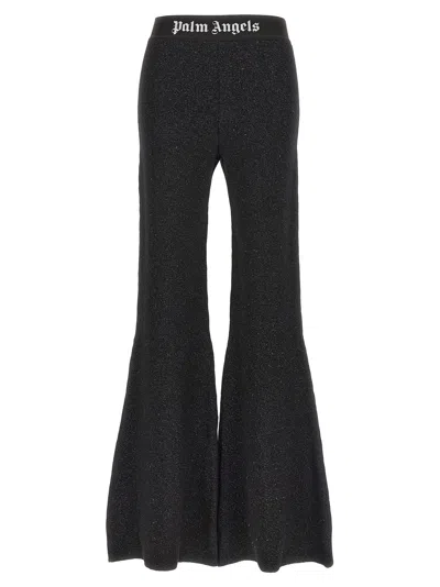 Palm Angels Logo-tape Lurex Knit Trousers In Black