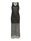 Palm Angels Double Layer Mesh Long Dress In Black