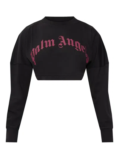 Palm Angels Curved Logo Printed Cropped Top In Black