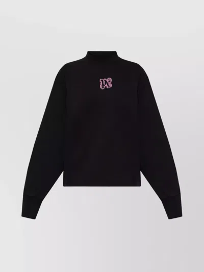 Palm Angels Long Sleeve Mock Neck Knitwear Top In Black