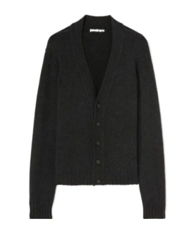 Palm Angels Long-sleeved Cashmere Wool Sweater In Black