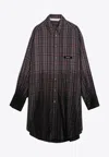 Palm Angels Checkered Chemisier Dress With Logo In Gray