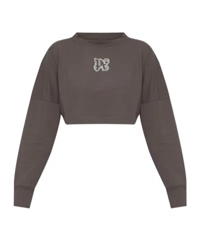Palm Angels Long-sleeved Cropped Top In Gray