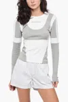 Palm Angels Long Sleeved Cut Fitted T-shirt With Contrasting Fabric In Grey