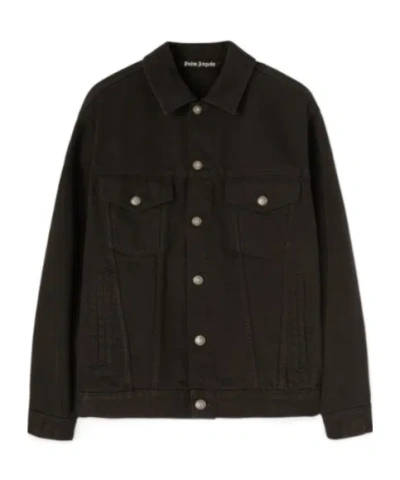 Palm Angels Long-sleeved Denim Jacket In Black