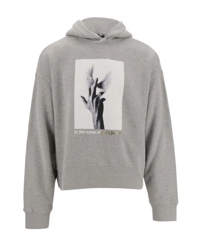 Palm Angels Long-sleeved Hooded Sweater In Gray