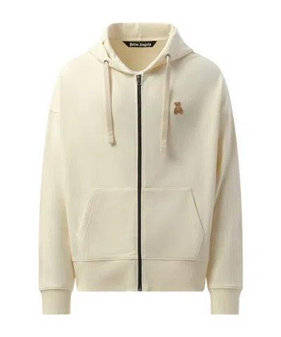Palm Angels Long-sleeved Hoodie In Off White/brown