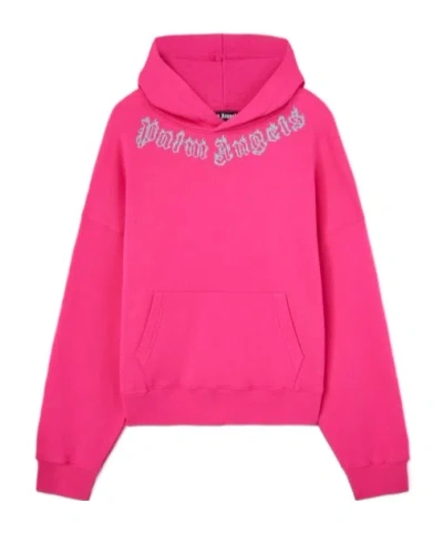 Palm Angels Neck-logo Hoodie In Pink