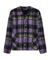 Palm Angels Over Shirt In Violet Check Wool In Black