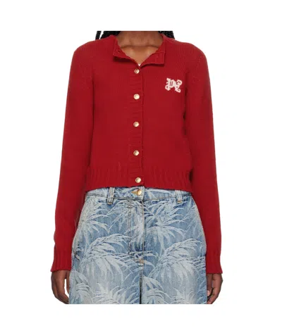 Palm Angels Red Monogram Cardigan In Red Pink