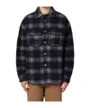 Palm Angels Plaid Check Studded Wool Overshirt In Black