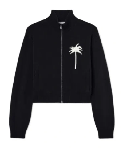 Palm Angels Black Palm Inlay Knit Track Jacket In 1003 Black - Off White