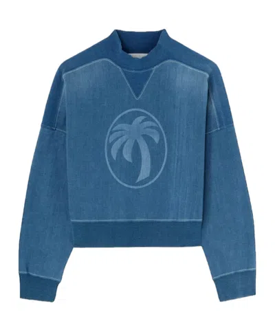 Palm Angels Long-sleeved Sweater In Blue