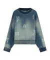 Palm Angels Logo Printed Crewneck Sweatshirt In Blue