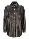 Palm Angels Long-sleeves Leather Overshirt In Black