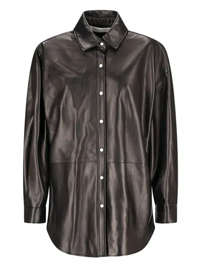 Palm Angels Long-sleeves Leather Overshirt In Black