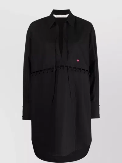 Palm Angels Longline Hem Shirt Dress With Front Tie In Black