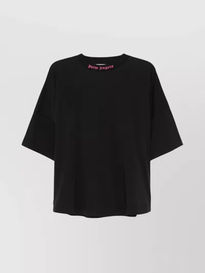Palm Angels Loose T-shirt With Curved Logo On Back In Black