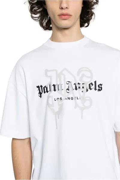 Pre-owned Palm Angels Los Angeles Monogramm T-shirt White In Weiss