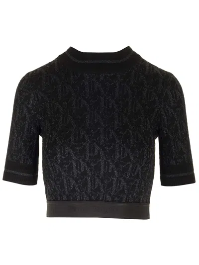 PALM ANGELS PALM ANGELS LUREX KNIT TOP WITH MONOGRAM