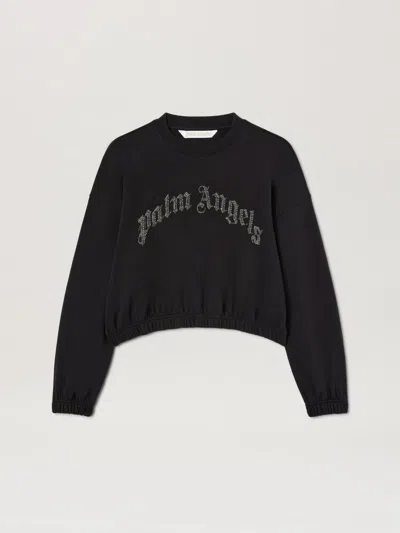 Palm Angels Curvedl Logo Embroidered Cropped Sweatshirt In 1072 Black - Silver